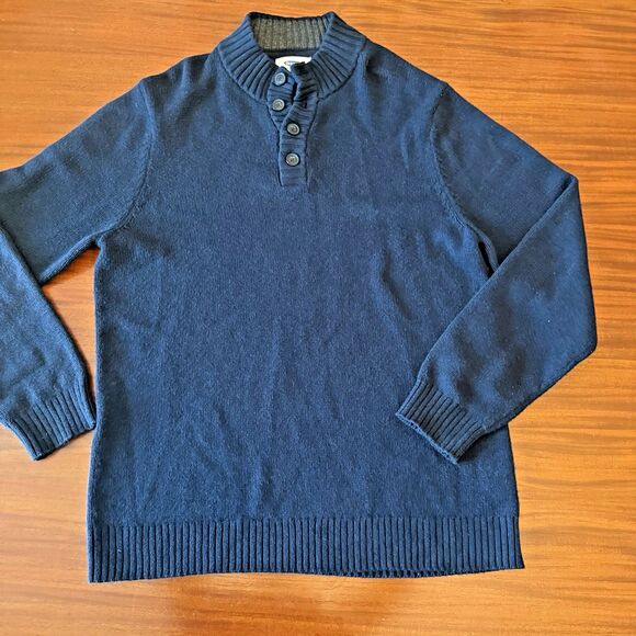 Old Navy Sweater Mens XL Blue Ribbed Knit Button Mock Neck Pullover Fisherman - Picture 1 of 8